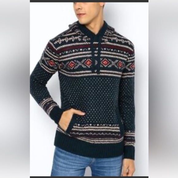 American Eagle Other - American Eagle M Fair Isle Knit Y2K‎ Pullover Sweater Hoodie Blue